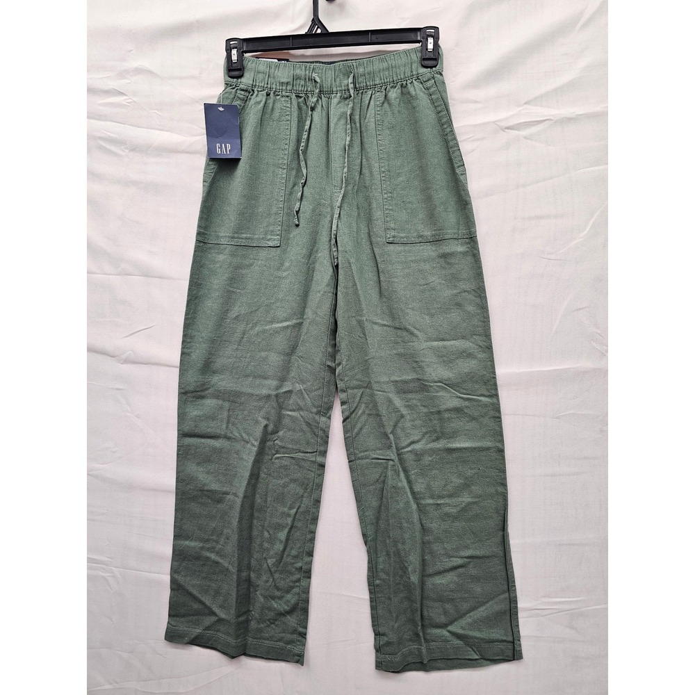 Gap Womens Linen Blend Wide Leg Pants Green Utility Casual Relaxed Size XS
